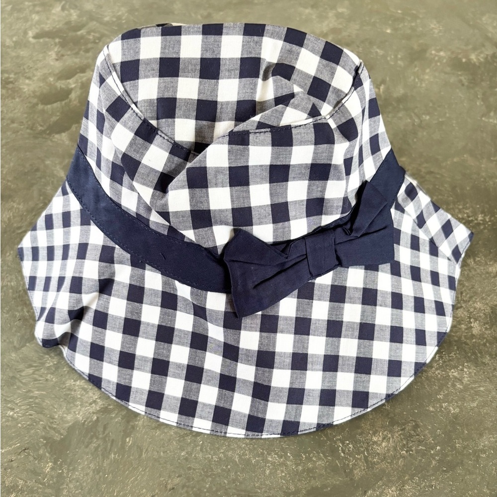 Janie and Jack navy blue and white plaid bucket hat size 12-24 months new - Picture 1 of 5